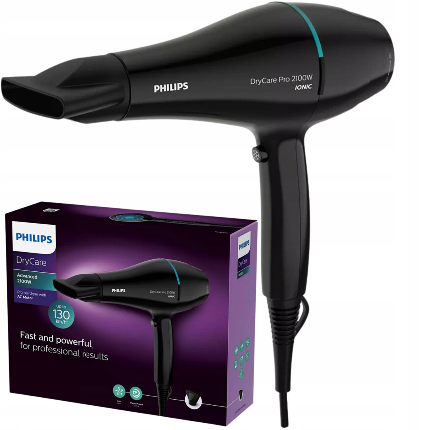 سشوار حرفه‌ای فیلیپس مدل DryCare BHD272 توان 2100 وات
