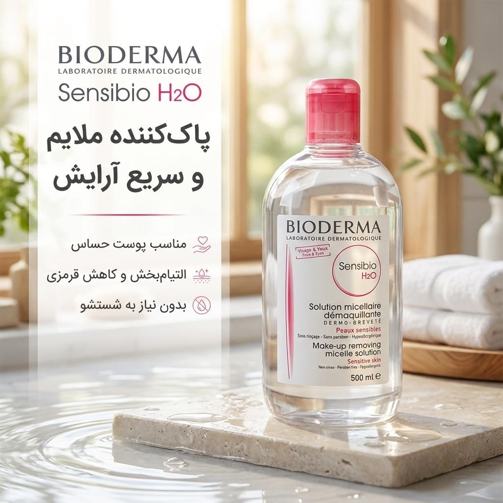 محلول پاک کننده آرایش بایودرما مدل Sensibio H2O حجم 500 میلی لیتر